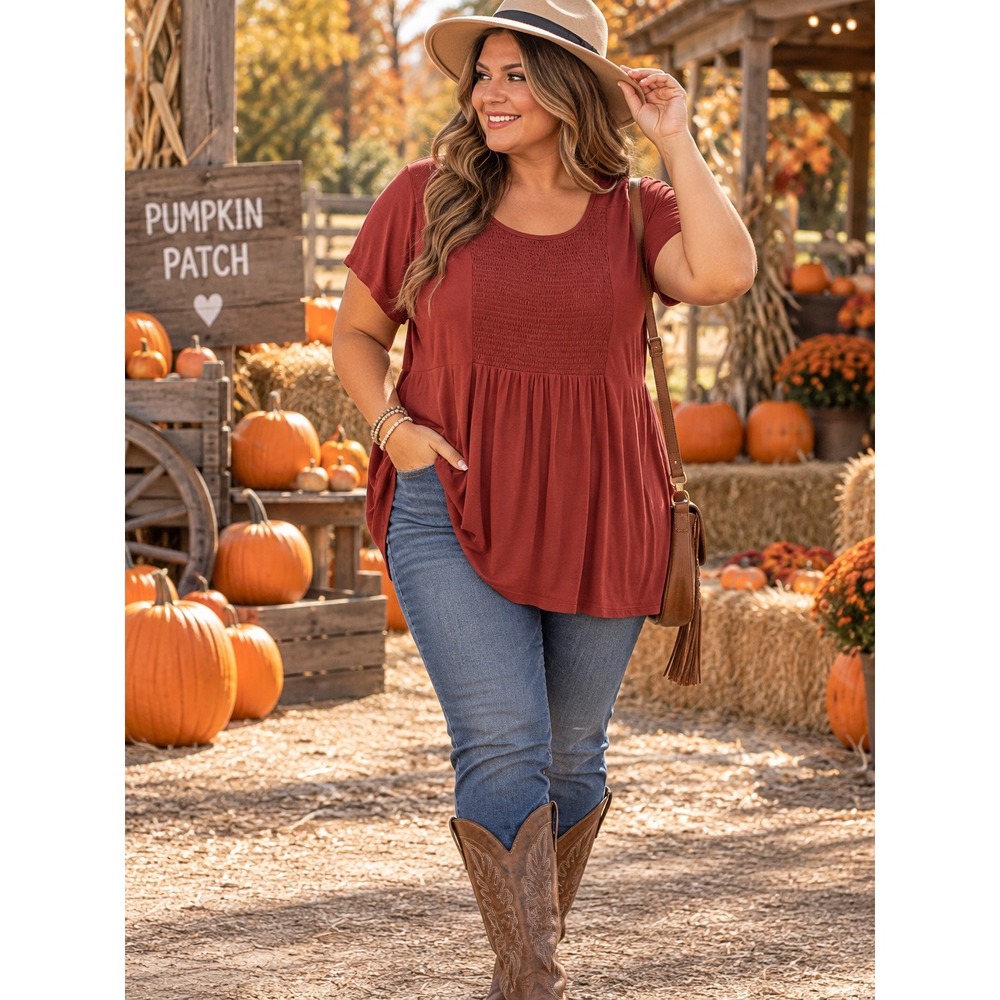 Torrid Super Soft Knits Rust Red Smocked Babydoll Tunic Top Womens Plus Size 2